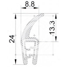 Door seal | EPDM | sponge rubber flap | black | 24 x 8,8 mm | per meter